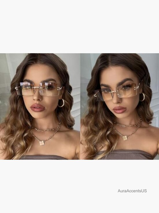 Rimless Rectangle Sunglasses Women Men Trendy Frameless Glasses UV400 main image 6